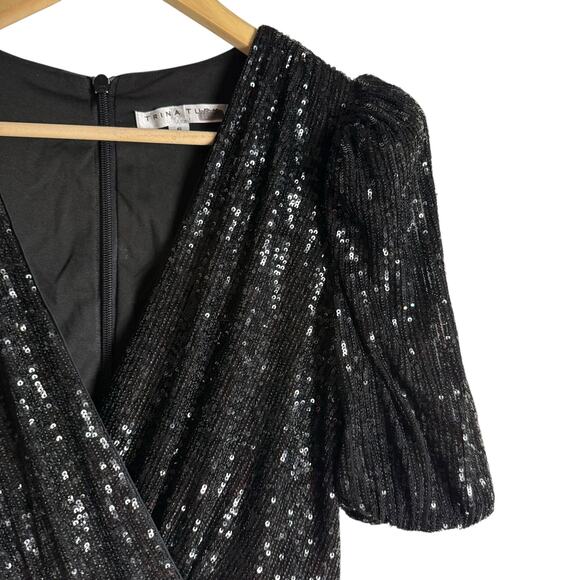 Trina Turk Black Sequined Short Sleeve V-Neck  Romper Size 6 - Picture 5 of 12